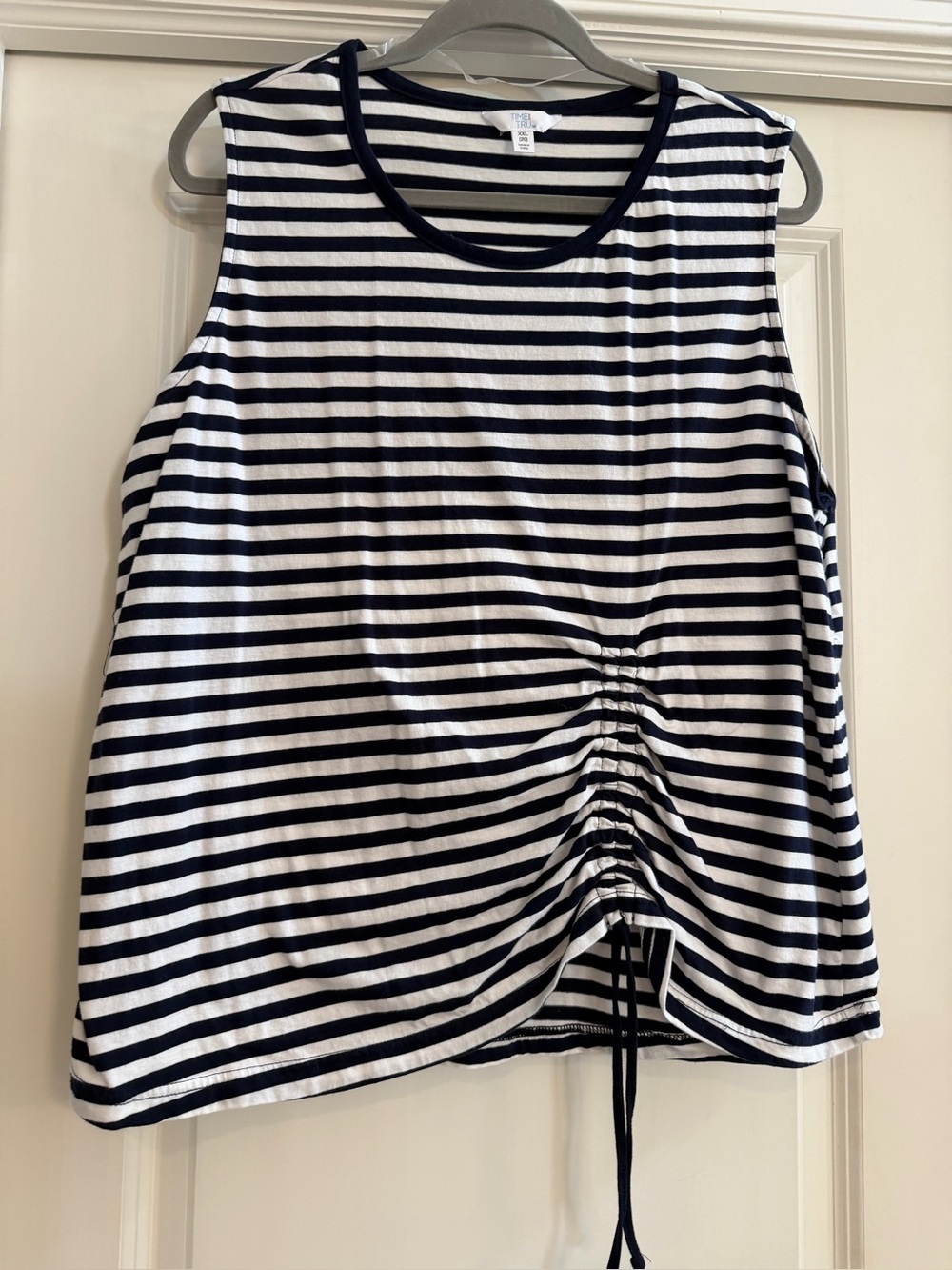💜 2/$30 Sleeveless Drawstring Tank Top - Navy & White ruched or not 100 % cotto